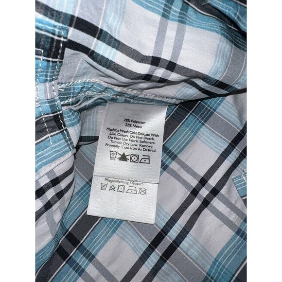 Eddie Bauer Mens Medium M Camp Shirt Lightweight Blue plaid Long Roll Sleeve - Picture 7 of 8